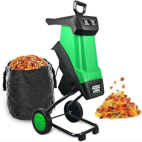 zhenmaster Electric Garden Shredder 2400W Powerful Wood Chipper with 50L Collection Bag, 40mm Cutting Capacity, Quiet Leaf Mulcher and Yard Waste Shredder with Wheels for Home Garden Maintenance