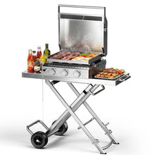 Heavy-Duty 3-Burner Propane Gas Griddle, Portable Griddle with Collapsible Stand, Full Stainless Steel Construction, 24,000 BTU Flat Top Gas Grill Griddle for Camping, Tailgating, Backyard & Patio