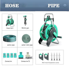 CUTPOIY Hose Reel Cart with Water Gun, Heavy Duty Water Pipes Storage Cart, Garden Irrigation Hose Reels Watering Set Water Hose Holder12.5mm*17mm, Green-10m
