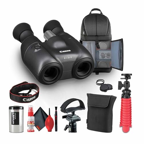 Canon 8x20 IS Image-Stabilized Binoculars with Tripod Adapter, Backpack, Flexible Tripod & Cleaning Kit (Renewed)