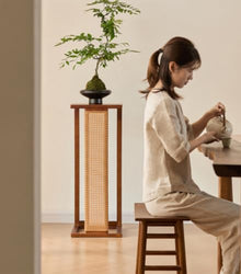 Wood Rattan Plant Stand Indoor,Tall Small Plant Shelf for Small Space