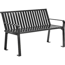 Global Industrial 4 ft. Outdoor Park Bench with Back, Vertical Steel Slat Black