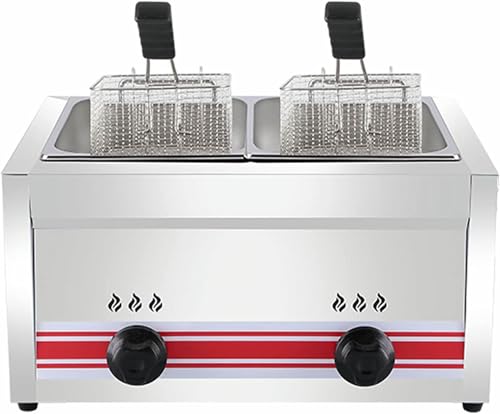 10/20/30L Large Capacity Gas Fryer, Stainless Steel LPG Fryer For Home And Commercial, Adjustable Firepower, With Baskets And Lids, For Chips Donuts Fish, Easy Clea