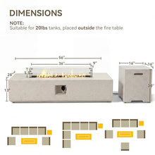 COSIEST 2-Piece Outdoor Propane Fire Table Set, Rectangle Concrete 56-inch x 28-inch Fire Pit (Certified, 50,000 BTU) w 20lb Tank Table, Wind Guard, Waterproof Cover for Garden, Porch, Backyard