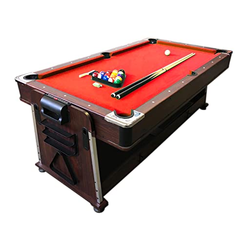 SIMBASHOPPING USA 7FT Multigame Pool Table Red/Brown - Air Hockey & Table Tennis