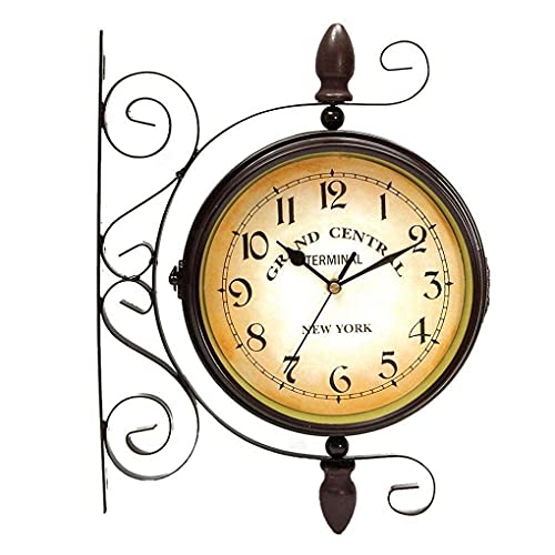 EHVYBDX Clocks Outdoor Waterproof, Classical Double-Sided Rotation Metal Rack Outdoor Clocks for The Garden Wall Mounted Battery Powered