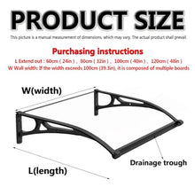 Exterior modern front door awnings,awning for door entrance with Aluminum Bracket,overhang awning for windows,polycarbonate awning & canopies,with rain gutters,rain snow UV Protection.(L120*W400cm/L48