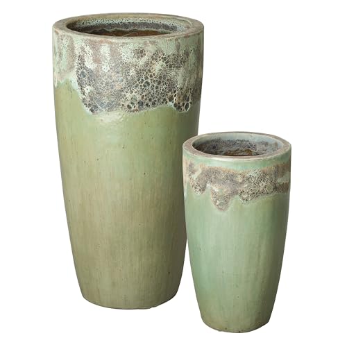 Emissary 18in Round Stoneware Planters Set of 2 Reef/Spa Blue