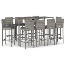HGPOTUY 11 Piece Patio Bar Set with Cushions Gray Poly Rattan
