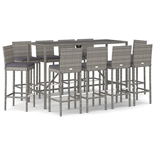 KDVXBCQJH 11 Piece Outdoor Patio Garden Bar Set Table & Stools Gray