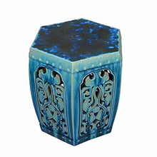 Orientliving Ceramic Clay Hexagon Motif Garden Stool Table Green