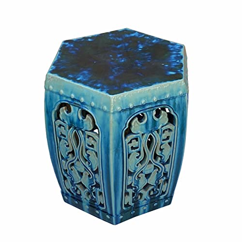 Orientliving Ceramic Clay Hexagon Motif Garden Stool Table Green
