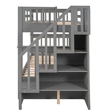 BIADNBZ Twin Over Twin Bunk Bed with Stairs and Storage Drawers Grey