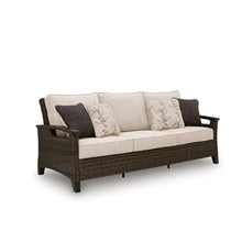 Signature Design by Ashley Drakes Beach 3-Seat Outdoor Sofa, Brown Wicker