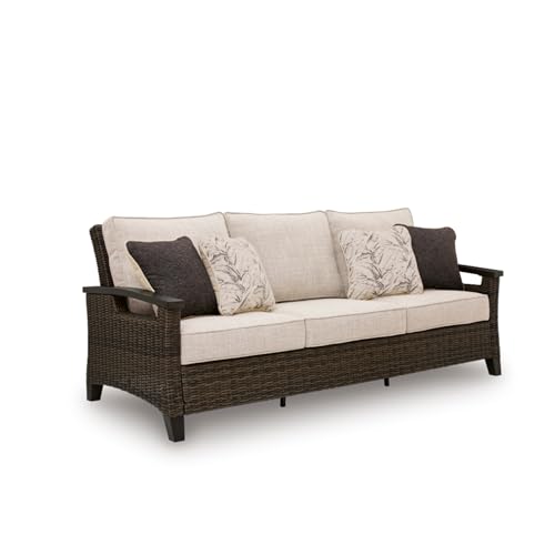 Signature Design by Ashley Drakes Beach 3-Seat Outdoor Sofa, Brown Wicker