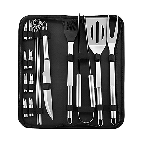 Stainless Steel BBQ Tools Set Spatula Fork Tongs Knife Brush Skewers Barbecue Grilling Utensil Camping Outdoor Cooking Tool Set (Size : 7 pcs) (18 pcs)