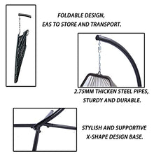 Hanging Rope Swing Seat Patio Wicker Folding Hanging Chair with Cushion and Pillow Rattan Swing Hammock Egg Chair with X Type Base and C Type Bracket for Indoor/Outdoor(Black+Blue)