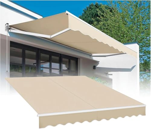 WZUOPG Manual Retractable Awning Door Window Awning Shelter Outdoor Canopy Home Deck Canopy with Manual Crank Handle（Frame Included ）
