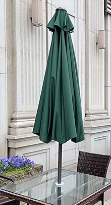 LumaGrove 270cm/9ft Octagonal Iron Patio Table Umbrella, Outdoor Market Umbrella with Crank, 8 Ribs, Sun Shade Parasol(Dark green)