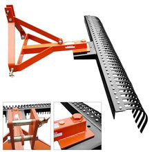 ActiveTrail 6 FT Landscape Rake for Tractors,3 Point Rake for Tractor Rock Rake with 37 Steel Tines and 360 Degree Rotation, Suitable for Category 1 and 2 Tractor,Orange