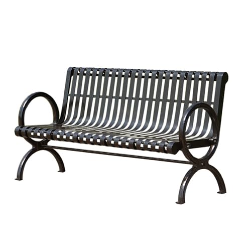Outdoor Porch Garden Bench, Weatherproof Cast Iron Frame Chair Yard Front Porch Path Yard Lawn Bench,Park Bench with Armrests and Backrest,for Entrance Decor Deck Furniture