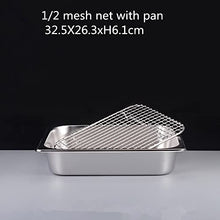 Mesh Net BBQ Net Stainless Steel Basin Oil Rack Filter Rectangular Plate Frying Basket Baking Shaker Tub Strainer Tray (Size : 1-2 mesh n pan H9.9cm) (1)