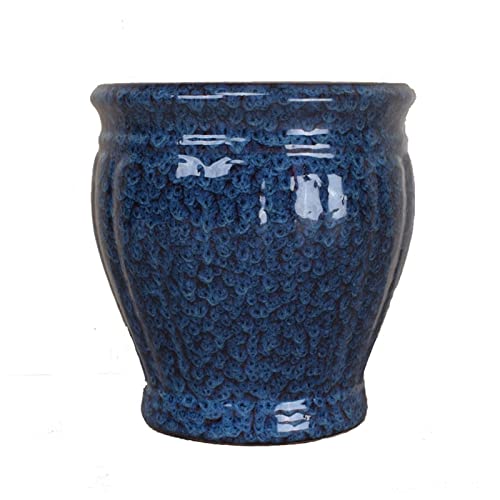 Flower Pot Round Ceramic Planter Pots - Garden Blue Porcelain Decorative Flower Pots Large Indoor Plant Container with Drainage Hole for Bonsai Plants Flower House Plants, Succulents, Flowers (Size :