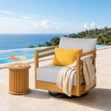 Merax Outdoor Patio Swivel Acacia Wood Chair with 360° Rotation, Water-Resistant Thick Cushions & Removable Cover, 400 Lbs Weight Capacity Lounge Chair for Deck, Backyard, Garden, Teak + Gray