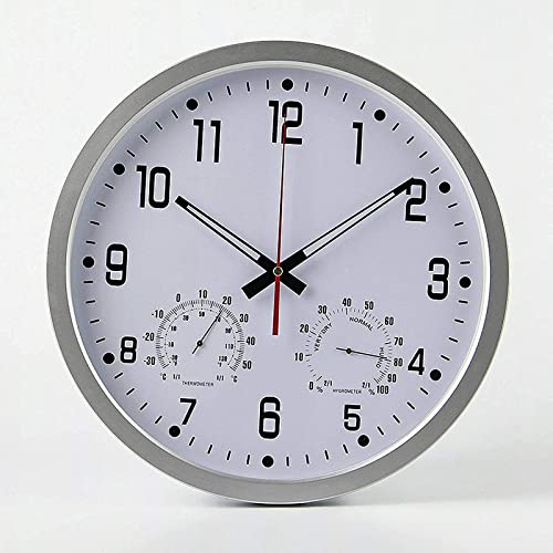 Wall Clock, Outdoor Garden Wall Clock, 14 Inch Large Waterproof Garden Clock with Hygrometer Thermometer Waterproof Outdoor Clock Decorative Fence Ornament Outside Clock Mute Wall Clock (Gray)