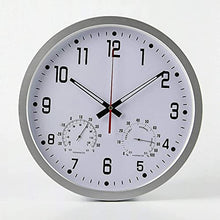 Wall Clock, Outdoor Garden Wall Clock, 14 Inch Large Waterproof Garden Clock with Hygrometer Thermometer Waterproof Outdoor Clock Decorative Fence Ornament Outside Clock Mute Wall Clock (Gray)