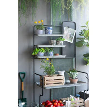 Homyee Rustic Metal Storage Shelf with Galvanized Finish and Matte Black Base for Patio and Home Decor, Outdoor Plant Shelf with Staggered Shelves and Magnetic Board for Craft Room (Black+Silver)