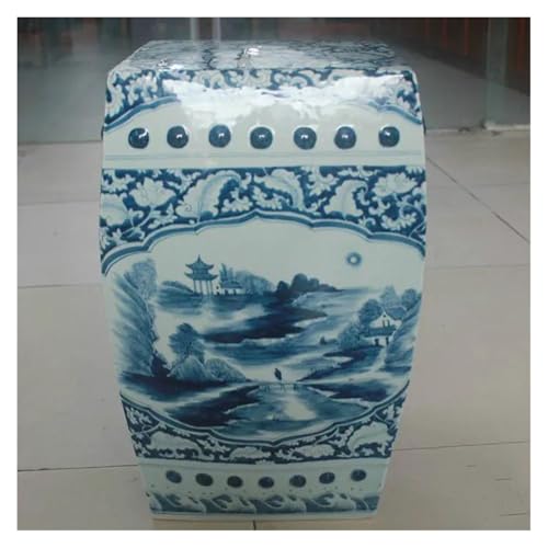 Tu Ye-US Decorative Garden Stools, Ceramic Stool Hand-painted Ancient Blue and White Landscape Painting Quartet Hollow Balcony Bathroom Porcelain Stool