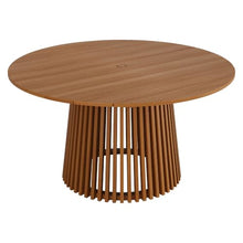 Modway Lane 55 Inch Teak Wood Outdoor Round Dining Table for 6 in Natural – Slatted Patio Table with Umbrella Hole and Pedestal Base for Patio, Balcony, Deck, Backyard, Terrace Or Sunroom