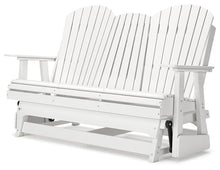 Signature Design by Ashley Hyland Wave Outdoor Glider Loveseat with Drop Down Table and Cup Holders White