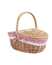 Country Style Wicker Picnic Basket Hamper with Lid and Handle Liners for Picnics Parties and Bbqspicnic Basket