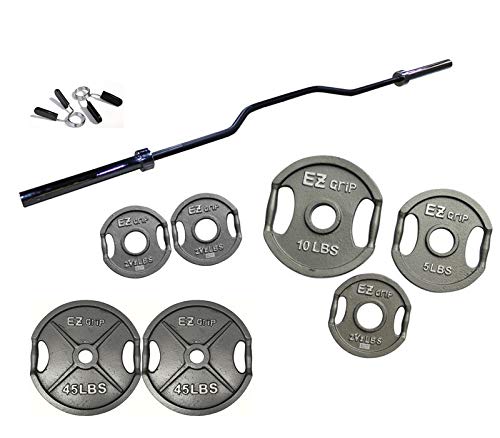 Ader Sporting Goods EZ Grip Weight Plates Set with Cambered Bench Press Bar 86" Black/Chrome/Grey