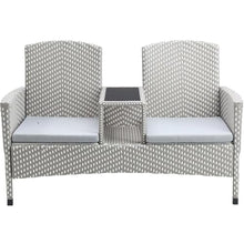Furniture of America Azur Outdoor Aluminum/Wicker Loveseat, Storage Bench & Trash Can 3PC Set Grey