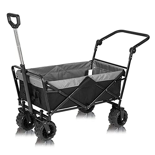 Laundry Trolley Handcart, Garden Trolley, Collapsible Trolley Outdoor Cart Folding Camping Cart with Lining for Camping Garden Beach All Terrain with Rubber Wheels with Brakes/Ligh