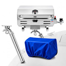 BTG Gear Tailwaves Marine Boat Grill w/Rod Holder Mount | Stainless Steel | Propane Boats & Tailgating & Camping | Built in Thermometer | Portable | Fold-away legs