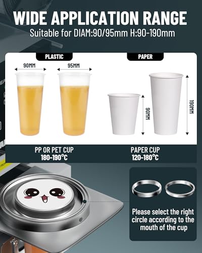 WantJoin Full Automatic Cup Sealing Machine 90/95mm 500-650 Cups/H Digital Control LCD Panel Grey