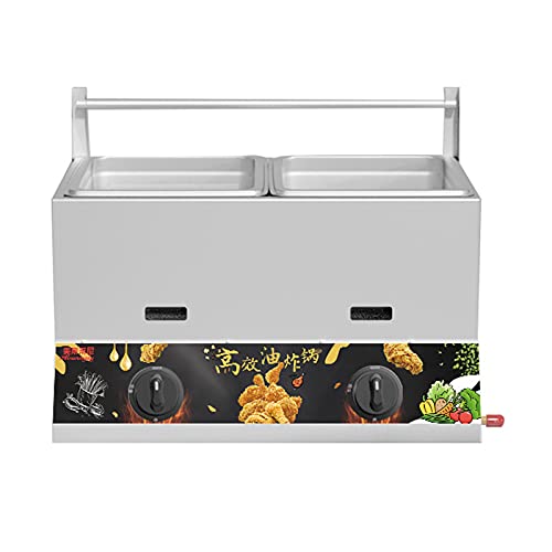 ERoomQ Gas Fryer, Large Capacity Stainless Steel Fryer for Home and Commercial, Adjustable Firepower,with Baskets and Lids, for Chips Donuts Fish,Single Cylinder + Fried Blue,Double Cylinder