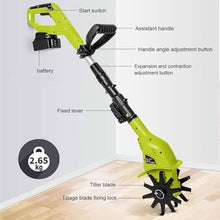 Electric Small Rotavator, Garden Tiller, Lithium-Ion Battery Pack 20-Volt 9.84-Inch Cordless Electric Garden Tiller Cultivator, Portable Soil Tiller Rotavator for Garden, Vegetable,2batteries