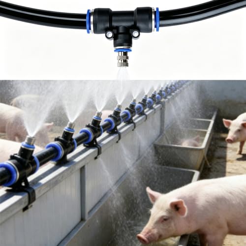 Drip Irrigation System Sprinkler Irrigation Kit for Livestock Cooling, Plant Watering System with Adjustable Emitters, Barns/Horse Stalls/Cattle Sheds Mister