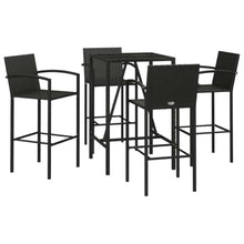 Xolmizyn 5 Piece Patio Bar Set, Outdoor PE Rattan Pub Table and 4 Stools with Tempered Glass Top, Black Garden Furniture for Backyard, Balcony, Deck