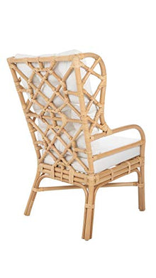 Kouboo Rattan Wingback Chair with Cushion, Chippendale Style, Light Brown