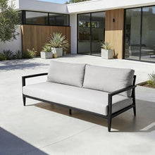WAQINBR Outdoor Aluminum Loveseat Sofa- Fully Weld Bench Seat Sofa with Aluminum Frame and Comfort Cushion, Modern Weather-Resistant Couch for Patio, Garden, Balcony, Ember Black