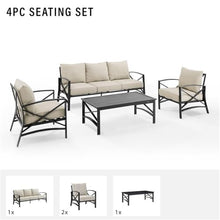Afuera Living 4-Piece Outdoor Sofa Set, Steel Metal Frame, Oatmeal Cushions, Oil Rubbed Bronze Finish, Includes Sofa, Coffee Table, 2 Armchairs, Weatherproof Polyester, Seating for 5