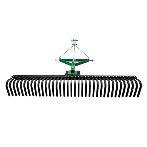 ActiveTrail 6 FT Landscape Rake for Tractors,3 Point Rake for Tractor Rock Rake with 37 Steel Tines and 360 Degree Rotation, Suitable for Category 1 and 2 Tractor,Green