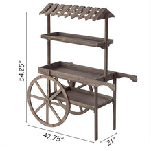 Antique Rustic Solid Wood Decor Display Rack Cart Wood Plant Stand 3 Tier with Wheels for Display, Wood Wagon with Shelves for Plants and More