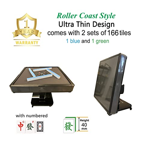 usamjtable Roller Coaster Style 40mm Folding Automatic Mahjong Table Gray with 2 Tile Sets & Dust Cloth
